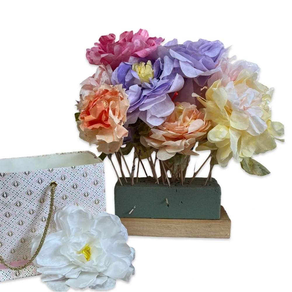 Handmade Paper Flowers Floral Arrangement in Decorative Bag Centerpiece